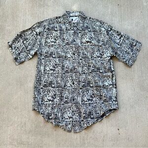 Vintage Goouch Shirt 100% Rayon All Over Pri T Tribal Hindu Gods 80s Small